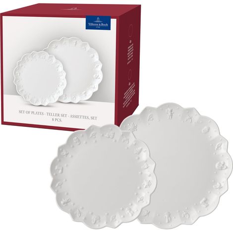 Set de Vaisselle 8 Pièces pour 4 Personnes Blanc, Garanti Lave-Vaisselle, Compatible Micro-Ondes, Assiettes Noël, Ensemble, Porcelaine (1/5)