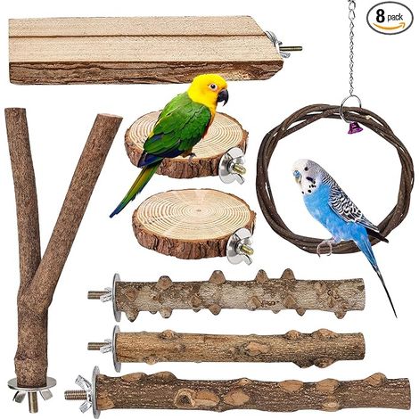 Perchoir Perroquet Bois Naturel Perchoir Oiseaux Jouet Perroquet Accessoires Cage Oiseaux Perruche Canari (1/5)