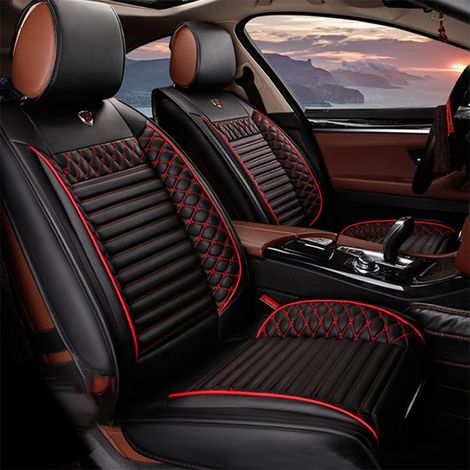 Housse Siege Voiture Universel 5 Place Ensemble de Housses Siège Auto Universelle Sieges pour Avant et Arrière Accessoires Interieur,Noir Rouge (1/5)