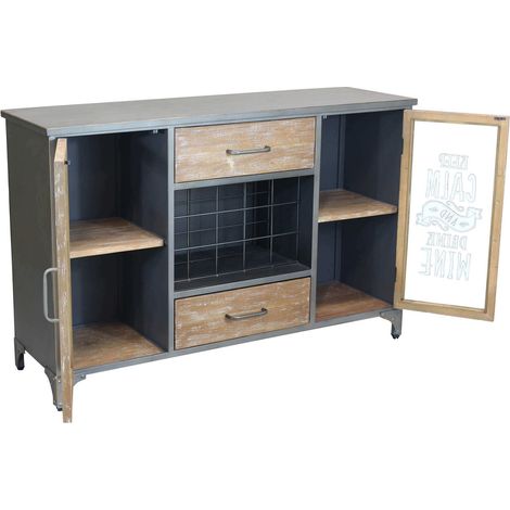 ORLY - madia industrial in acciaio e legno con portabottiglie (1/4)