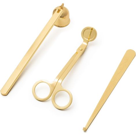 Set di accessori per candele: forbici, bastoncino e spegnicandela - oro