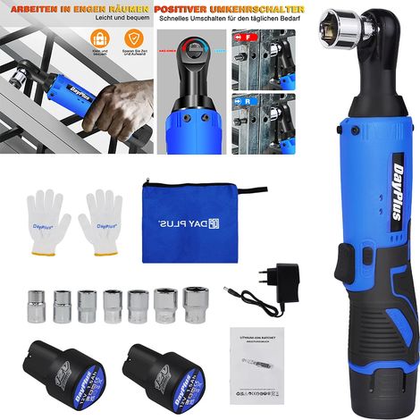 (2 batteries) Jeu de clés à cliquet sans fil, visseuse à cliquet électrique 3/8" 300 tr/min 12 V avec 7 douilles, deux batteries Li-Ion de 1500 mAh (1/5)