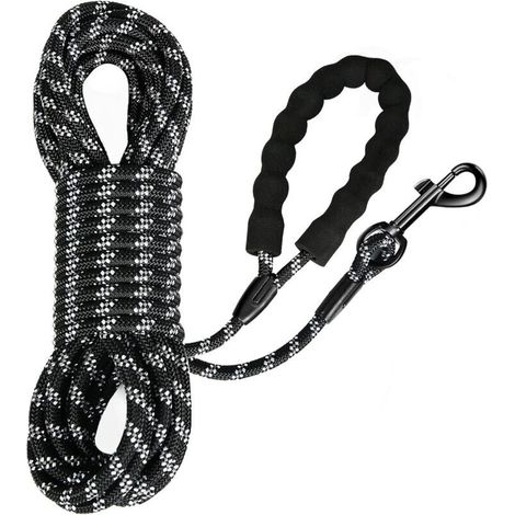 Longe pour Chien, Long Laisse Chien Corde avec Poignée Rembourrée pour Chiens de Petites à Grandes Taille, Noir (5m)