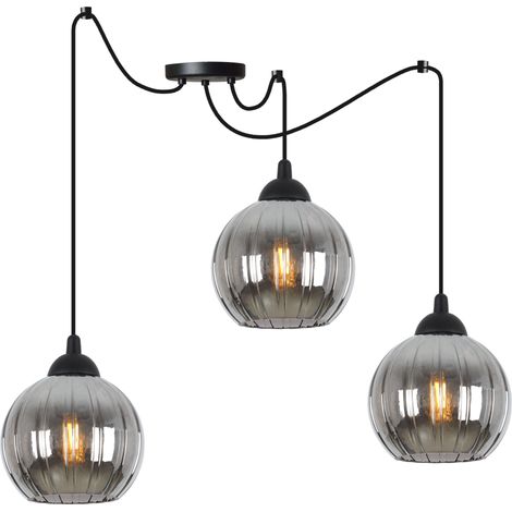 Lampada a sospensione Costa Spider nera a 3 lampadine con sfera in grafite E27 (1/5)