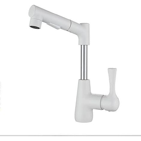 Miscelatore per lavabo con doccetta, rotazione a 360 gradi, rubinetto per lavabo in ottone, miscelatore per vasca bianco, rubinetto per lavabo con doccetta estraibile (1/5)