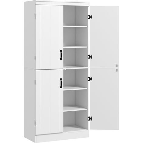 Modernes Esszimmer-Sideboard mit 4 Türen und 6 Einlegeböden, weiß, 76 x 40 x 177 cm