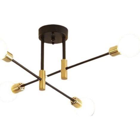 Lustre de style industriel vintage, lustre de plafond à 4 lumières, lustre vintage, plafonnier noir d'intérieur, chambre, couloir, lustre de cuisine (1/4)