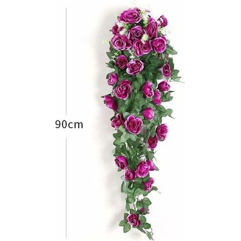 Plantes suspendues artificielles - Faux Soie Rose Fleurs Suspendus Guirlande Rotin Ivy Vigne pour la Décoration De Noce Jardin Mur (mauve, 2 pièces) (1/5)