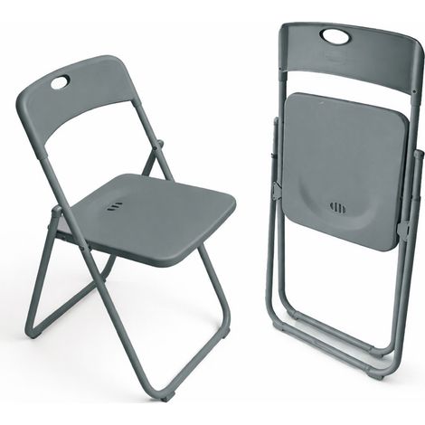 JARDIN202 - Silla Plegable Metálica Monolith 48 x 47 x 73 cm Plástico Reforzado y Patas de Hierro con Refuerzo de Acero Resistente Pack 4 uds (Gris oscuro)