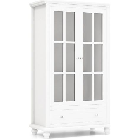 Bibliothèque vitrine 80 x 40 x 139 cm avec tiroir profond et étagère réglable moderne en verre trempé blanc