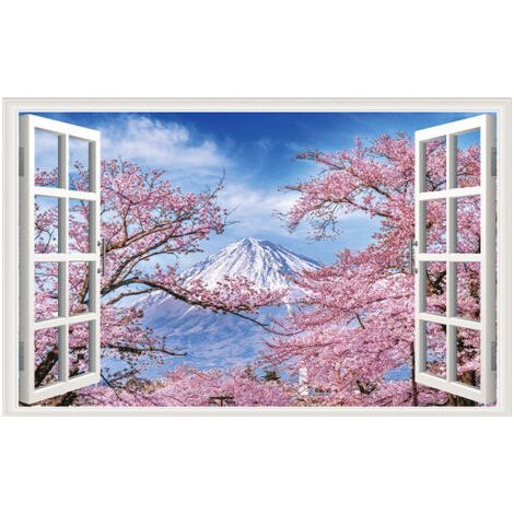 3D-Wandtattoo mit Kirschblütenmotiv, 43,5 × 70 cm, Raumdekoration, verschneite Berglandschaft, für Wohn- und Schlafzimmer.
