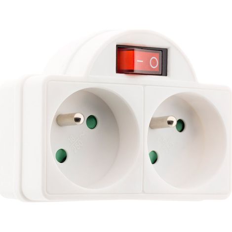 Zenitech – Multiprise biplite 16A avec interrupteur – Protection anti-surcharge et courts-circuits – Design compact blanc – Pour espaces limités