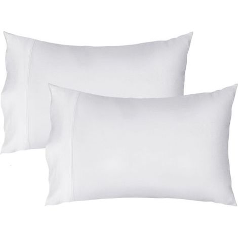 Lot de 2 taies d'oreiller 51 x 66 cm (20 x 26 pouces) 100 % satin de coton respirant, frais et doux, avec fermeture portefeuille, blanc (1/5)