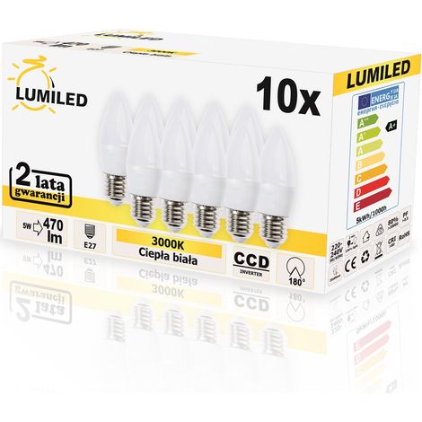 10x LED-Lampe E27 Kerzenfassung B35 5W = 40W 470lm 3000K Warmweiß 180° LUMILED
