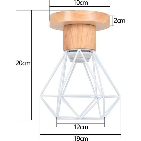 Lustre, plafonnier rétro, design cage en diamant, plafonnier E27 de style industriel, convient aux chambres, salons, cuisines et salles à manger (plafonnier blanc sans lumière LED). (1/3)
