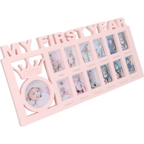 Cadres photo pour nouveau-né, robustes et élégants, 12 petits cadres pour immortaliser la croissance mensuelle de bébé, idée cadeau, rose (1/5)