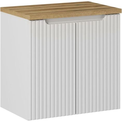 Waschtischunterschrank 60cm Riva, Weiß und Holzoptik
