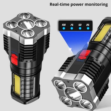 Lampe Torche Led Rechargeable Par Usb, Super Lumineuse 5 Led + Perles Cob, Lampe De Poche Puissante, Lampe De Camping (1/4)