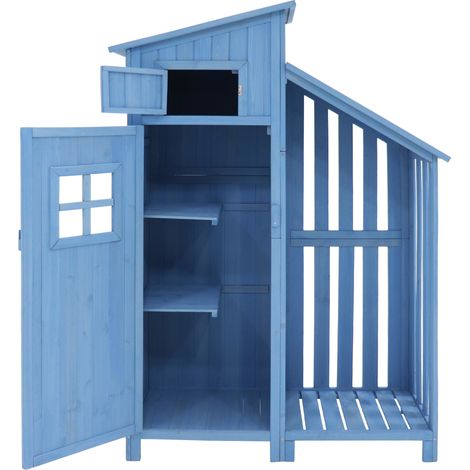 Armoire de jardin bleue avec 2 étagères, rangement extérieur en bois, abri pratique pour terrasse, balcon ou petit jardin, 124 x 46 x 174 cm - CHICFURN (1/5)