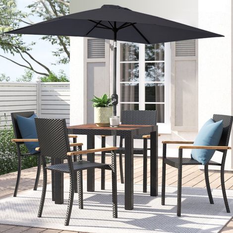 3x2M Rectangle Garden Parasol Sun Shade Patio Outdoor Umbrella Crank Tilt Black (1/5)