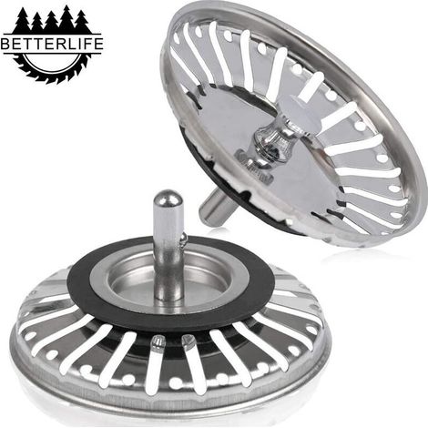 Lot de 2 crépines/bouchons de vidange pour évier, diamètre 84 mm, avec embout sphérique, en acier inoxydable.