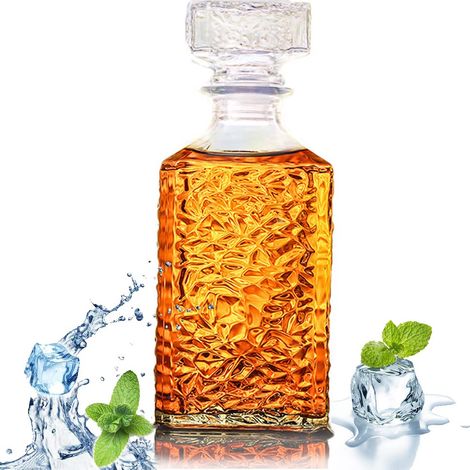 Carafe à Whisky en Verre 950ml avec Bouchon Géométrique, Bouteille à Alcool Hermétique, Carafe à Décanter pour Whisky, Vin, Liqueur, Cognac, Rhum et Spiritueux, Cadeau pour Homme (1/5)