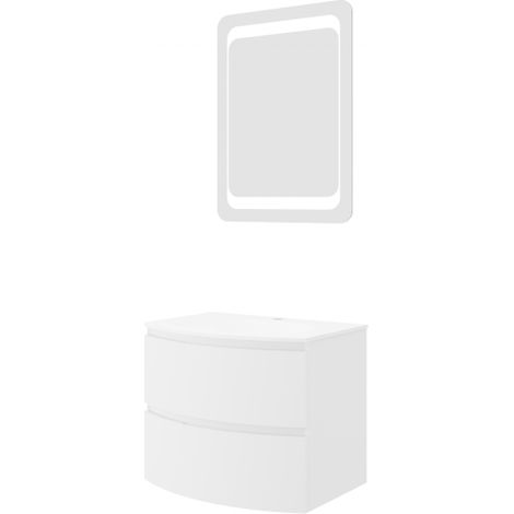 Meuble de salle de bain suspendu 70 cm en bois blanc brillant avec vasque - Arona - Specchio retroilluminato LED