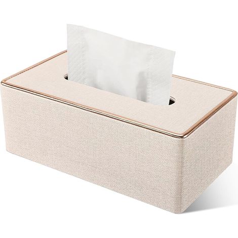 Caja rectangular de pañuelos de piel sintética beige, dispensador decorativo para el hogar, la oficina y el baño.