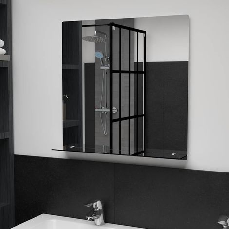 Miroir mural avec étagère en verre trempé 60 x 60 cm pour salle de bain - PANGIVO (1/5)