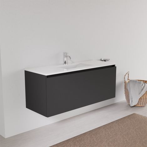 Inda - Badezimmerschrank mit 1 Schublade, L. 120, mit quadratischem Waschbecken – schwarzer Ledereffekt (1/5)