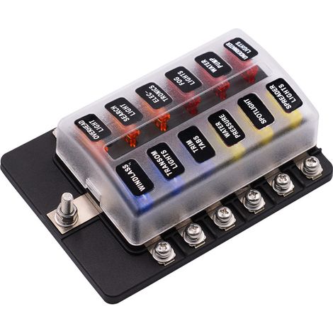 12-fach Sicherungskasten, Sicherungsblock mit LED-Warnanzeige, wasserdichte Abdeckung für Auto, Boot, Wohnmobil, 12–32 V Gleichstrom (1/5)