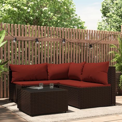 Salon de jardin 4 pcs - Canapé de jardin - Ensembles de Meubles d'exterieur - avec coussins Marron Résine tressée Chic-635853 (1/5)