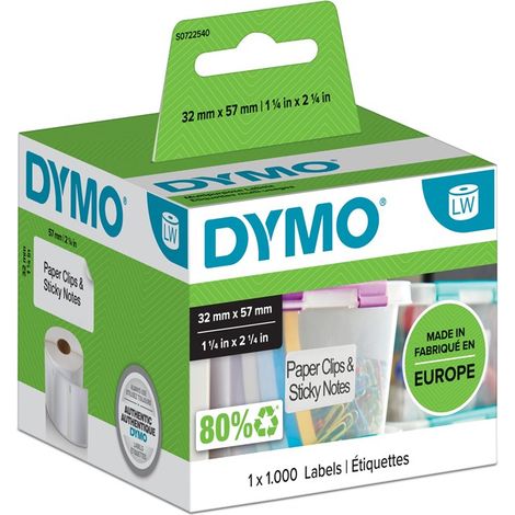 DYMO Rouleau d'étiquettes 11354 S0722540 57 x 32 mm papier blanc 1000 pc(s) fixation permanente Etiquette universelles
