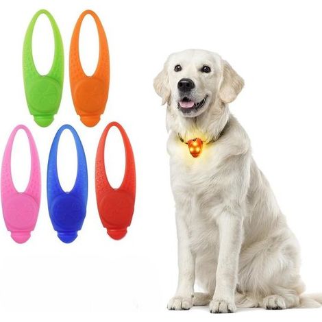 Lot de 5 lampes LED pour collier de chien - Lumière de sécurité - 3 modes - Silicone étanche - Clip sur collier - Pour chiens et chats - Accessoire de promenade (1/5)
