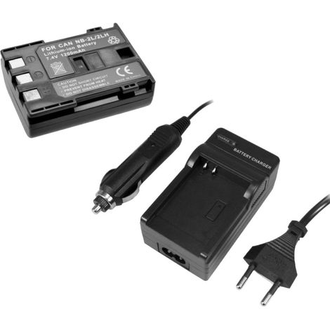 Set-Angebot: Trade-Shop Li-Ion Akku + Ladegerät mit Kfz Adapter kompatibel mit Canon Optura 30 40 400 500 ZR800 ZR830 ZR850 IXY DVM3 DV-FV M100