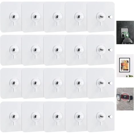 20 Pieces Screw-on Self-Adhesive Hooks for Decorative Paintings, Photos, Wall Hanging, No Drilling Required, Seamless Screw-on, Oil-Resistant, Waterproof Kit for Home (1/4)