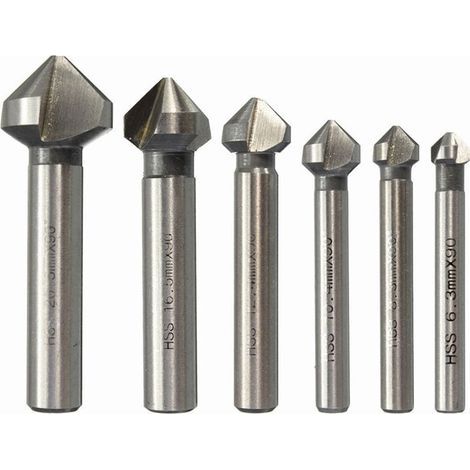 Satz mit 6 Senkfräsern, 90° HSS-Senkfräser, zylindrischer Senker, Schraubwerkzeug für Heimwerken, Holz, Metall, PVC, 6,3/8,3/10,4/12,4/16,5/20,5 mm (1/4)