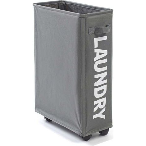 Lot de 2 paniers à linge pliables grande capacité sur roulettes – corbeilles multifonctionnelles gris foncé, pour chambre, maison, buanderie et salle de sport (1/5)