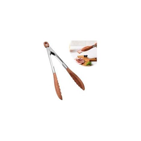 Küchenzange mit hochwertigen Holzspitzen, aus Holz und Edelstahl, ideal zum Grillen, für Salate, Toaster, Brot und Gurken, aus natürlichem Walnussholz (1/5)