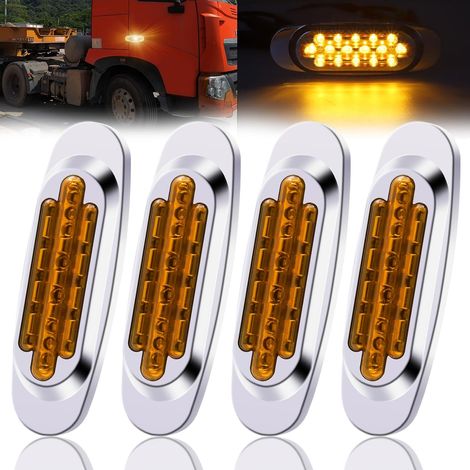 Feux de Gabarit Latéraux LED, 24V Feux De Dégagement 16 LEDs Arrière Indicateur Feux de Gabarit Latéraux avec Lunette Chromée pour Remorque Camion Caravane etc (Jaune, 4pcs) (1/5)