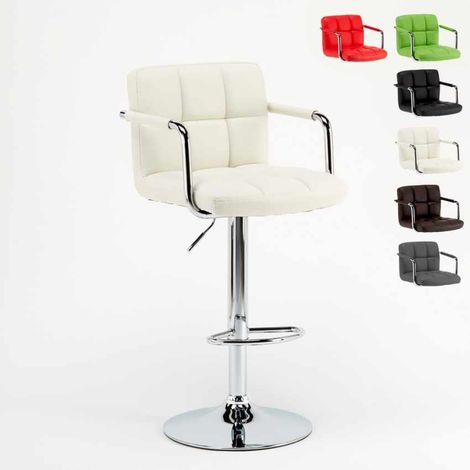 Tabouret de bar cuisine pivotant réglable dossier et accoudoirs Las Vegas - Blanc (1/5)