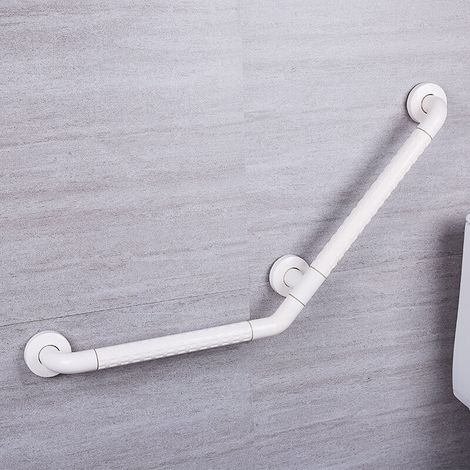 Maniglione di supporto per doccia e vasca da bagno, 30 x 30 cm, 135°, in acciaio inox e PVC, per disabili e anziani, WC.