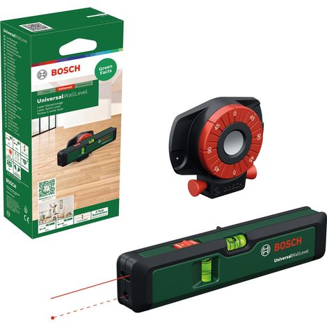 niveau à bulle laser UniversalWallLevel (niveau à bulle, laser ligne pour des alignements faciles sur des murs jusqu’à 5 m, point laser pour des reports en hauteur jusqu’à 20 m, boîte en carton)