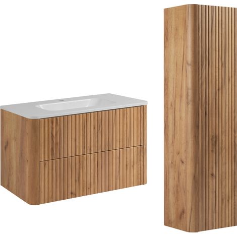 Set di mobili da bagno, 2 cassetti, chiusura ammortizzata, Rovere Craft, 80,3 x 43,7 x 48,4 cm (1/5)