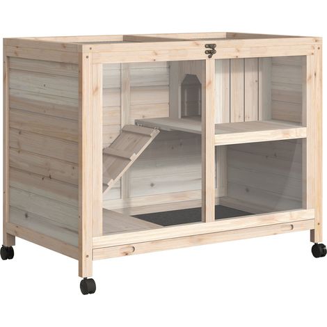 Conigliera da interno a due piani 91.5 x 53.3 x 73 cm su ruote scandinava essenziale in legno di abete naturale 210007891