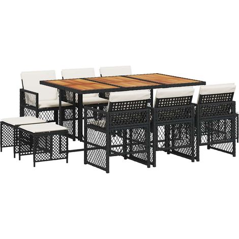 Maison Exclusive - 11-tlg. Garten-Essgruppe mit Kissen Schwarz Po