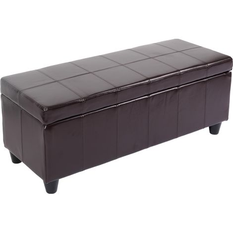 Banquette Kriens, coffre, banc, cuir + similicuir, 112x45x45cm, marron