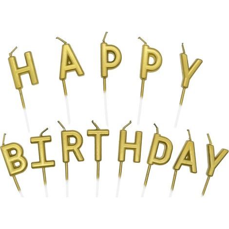 Bougies d'anniversaire personnalisées avec inscription « Joyeux anniversaire », décorations de gâteaux pour fêtes d'anniversaire (dorées) (1/5)