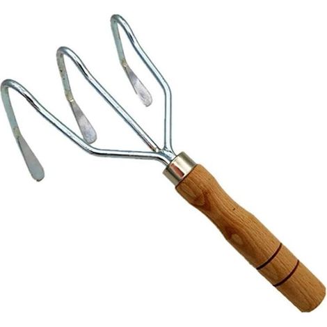 3-Tine Stainless Steel Garden Rake – Sturdy and Rustproof Tool for Weeding and Soil Aeration