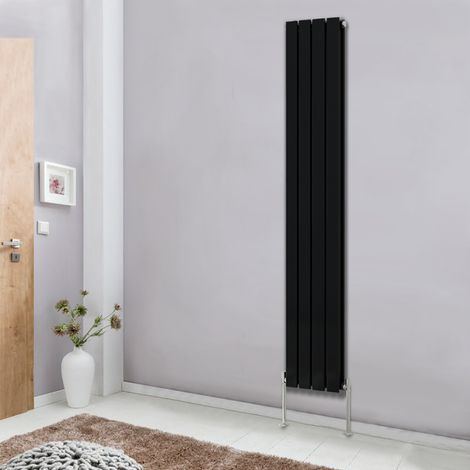 Modern Vertical Column Designer Radiator Black 1800x272 Flat Double Panel - Home Livingroom Bedroom Bathroom Heater (1/5)